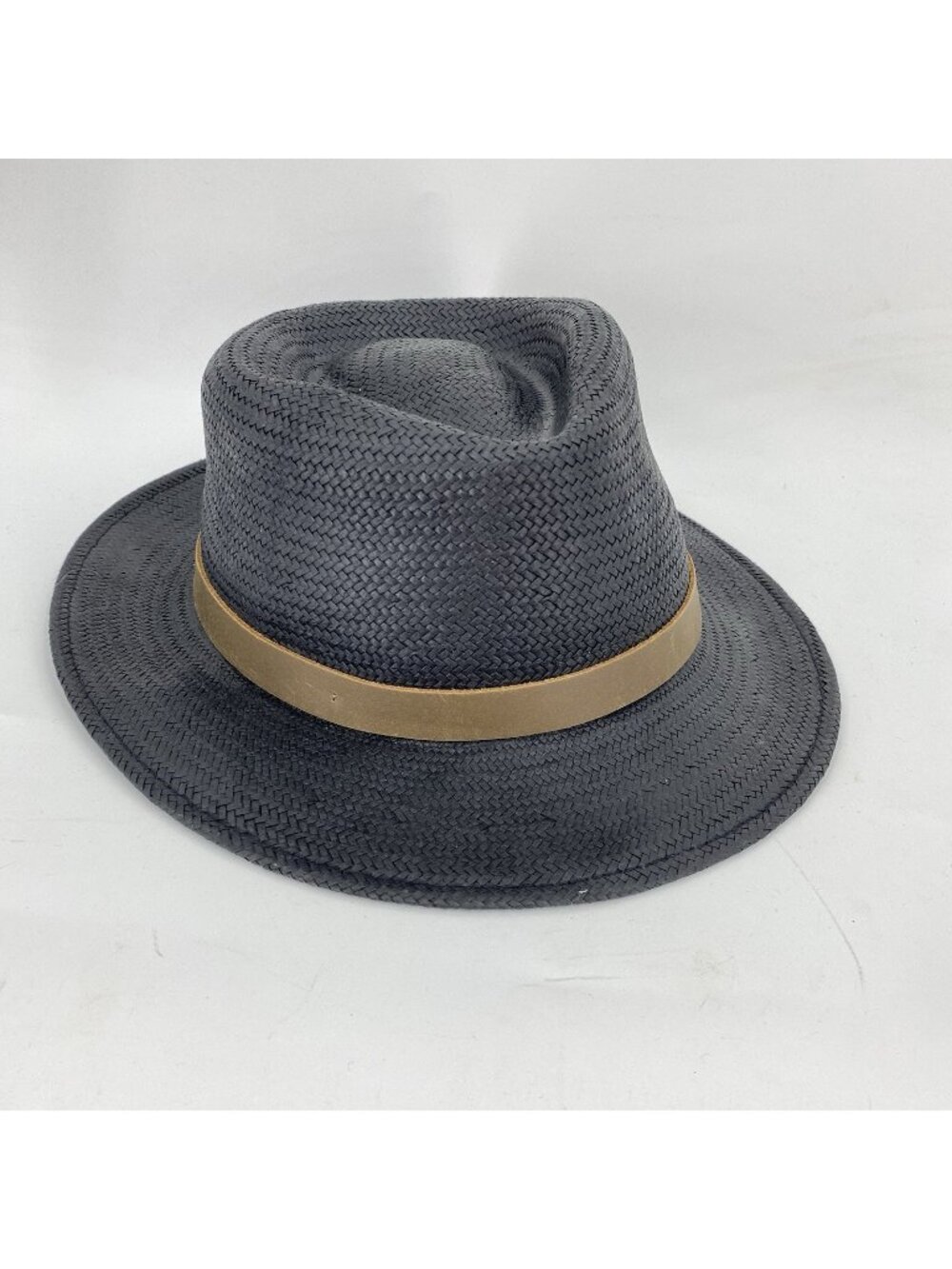 Pantropic Soho Stroller Fedora Hat Black Woven Paper Straw Lear Band XL